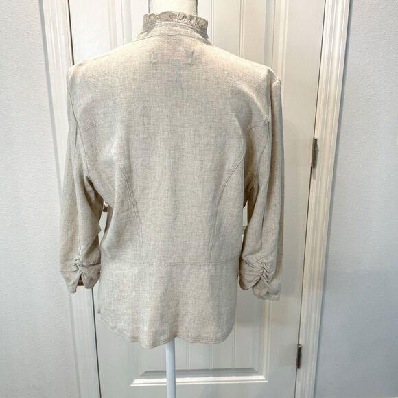 Peck & Peck  Women’s Size Large Linen Blend Open Front Blazer Jacket Top Ivory - Picture 6 of 13